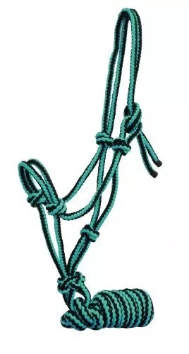 Teal + Black Braided Nylon Rope Halter w/ Lead Rope Cob / Lg Pony Size Horse