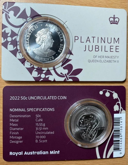 PLATINUM JUBILEE OF Queen Elizabeth II - 50c Uncirculated Coin $30.00 ...