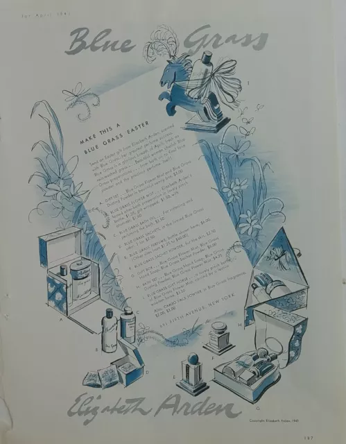 1941 Elizabeth Arden Blue Grass Easter perfume powder cosmetics vintage ad