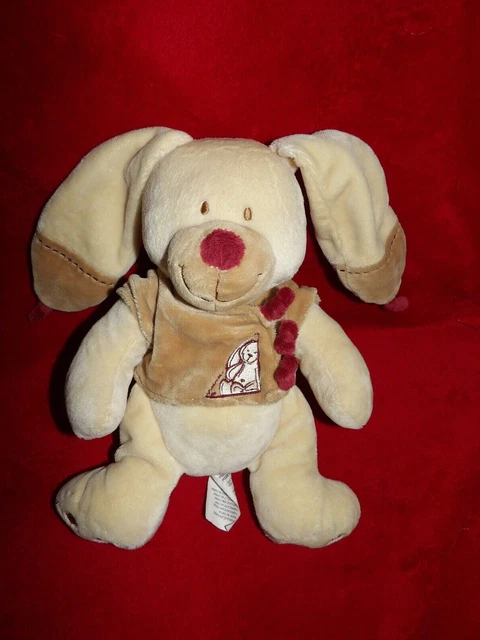 Peluche Doudou lapin Beige NICOTOY SIMBA Bastien nœuds bordeaux 25/36 cm