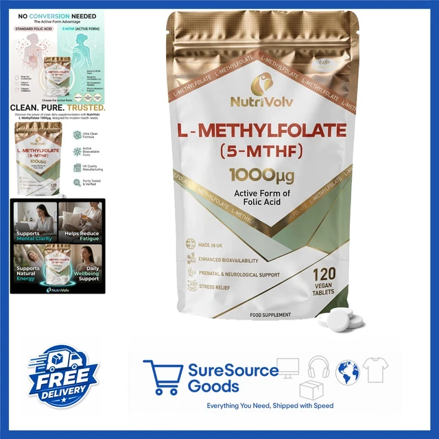 ACTIVE L-METHYLFOLATE 1000MCG Tablets 120 Count for Energy & Brain ...