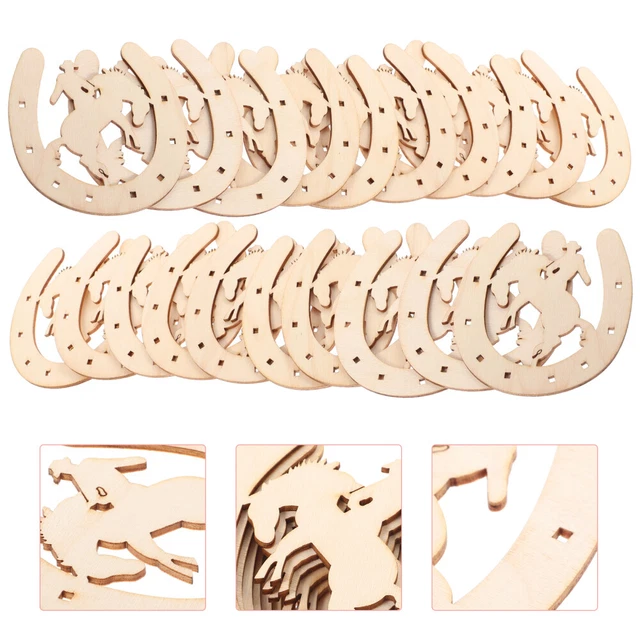 48 Pcs Hufeisen-Chips Hufeisenausschnitte Holz Holzverzierung Anhänger Kind