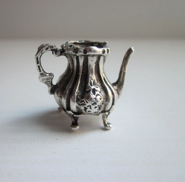 Teiera Miniatura-Brocca in Argento 800-con Microfusione-2,4 cm-Leggi Descrizione
