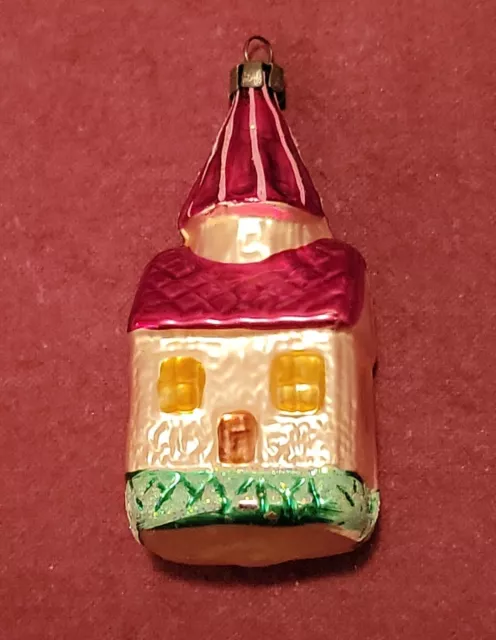 Vintage Blown Glass CHURCH HOUSE Christmas Ornament Poland