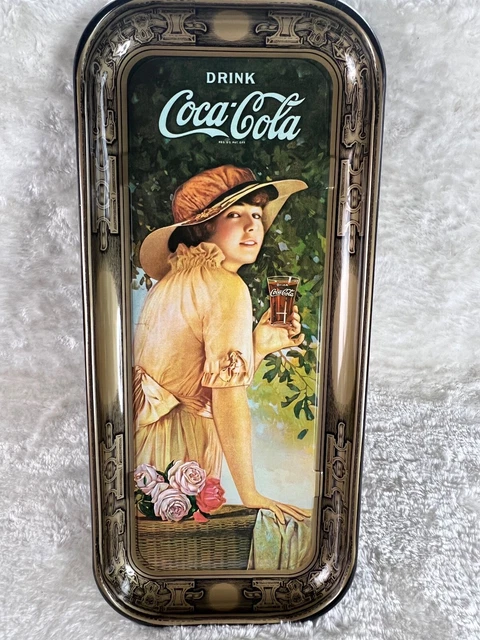 Vintage Coca Cola Tray Retro 1972 Reproduction-Woman in Yellow Dress 8.5" x 19"