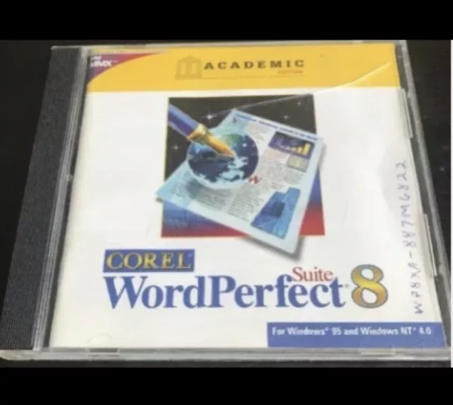 PC CD ROM Corel WordPerfect Suite 8 Windows Word Perfect Academic Edition 1 Disc