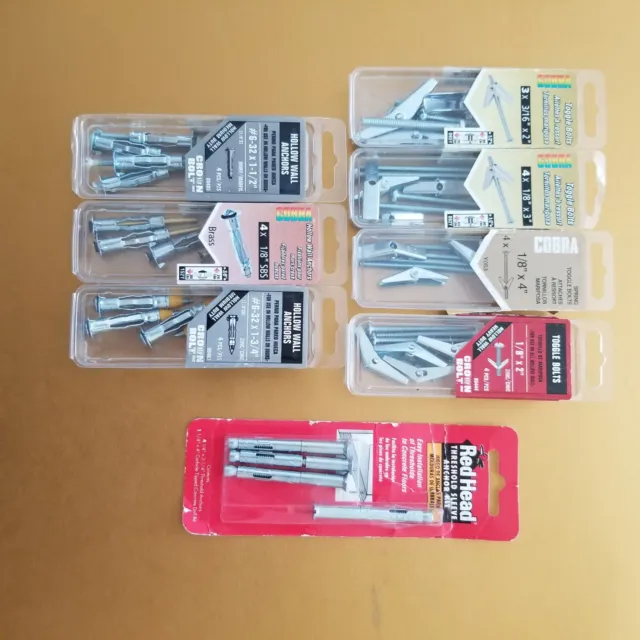 Hollow Wall Anchors, Toggle Bolts, Spring Toggle Bolts,  lot of, new