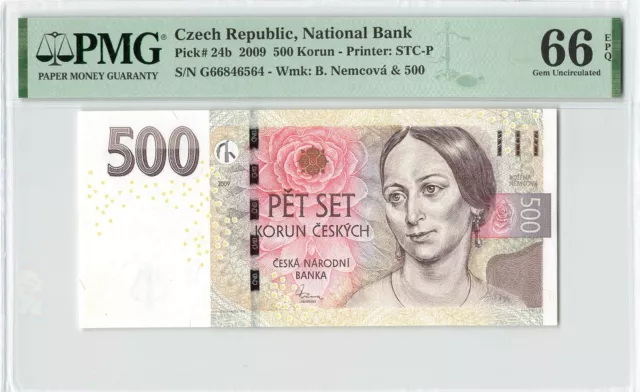 CZECH REPUBLIC 500 Korun 2009, P-24b, PMG 66 EPQ Gem UNC, Higher Denomination