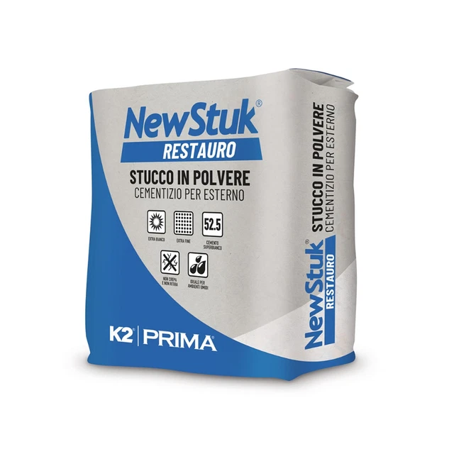 Stucco In Polvere NEW STUK RESTAURO 5kg - Bianco Extra Fine, Per Interni Ed Esterni, Resistente All'Acqua