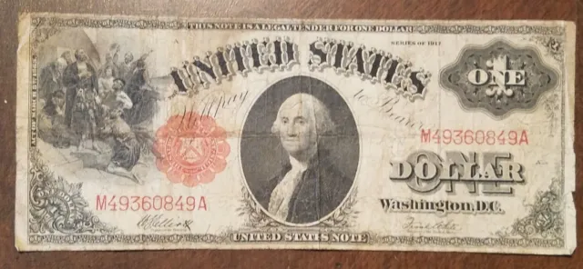 1917 United States Note $1 Legal Tender Bill Fr 38m Mule Red Seal Elliott White