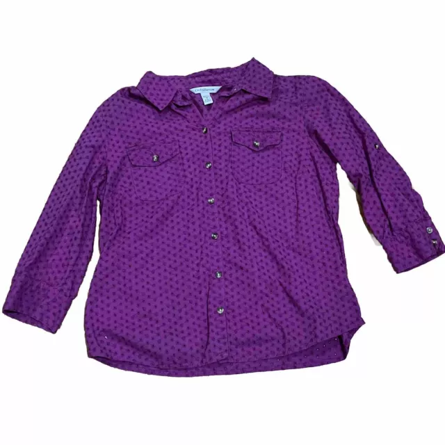 Croft & Barrow MP Women’s Magenta Purple Blouse Shirt Eyelet Front Pockets