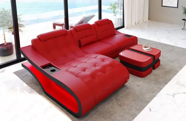 Sofa Corner Couch Designersofa Elegante L Shape Leather Modern LED