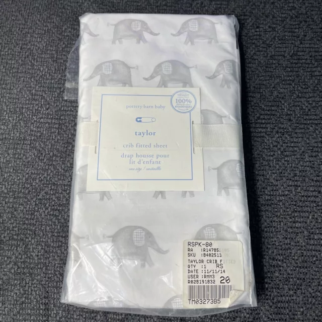 Pottery Barn Kids Baby Taylor Organic Crib Fitted Sheet  Gray elephants NWT