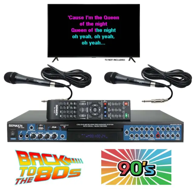 Sonken MP4000 Pro Karaoke Machine + 420 Songs from the 80's & 90's + 2 Wired ...