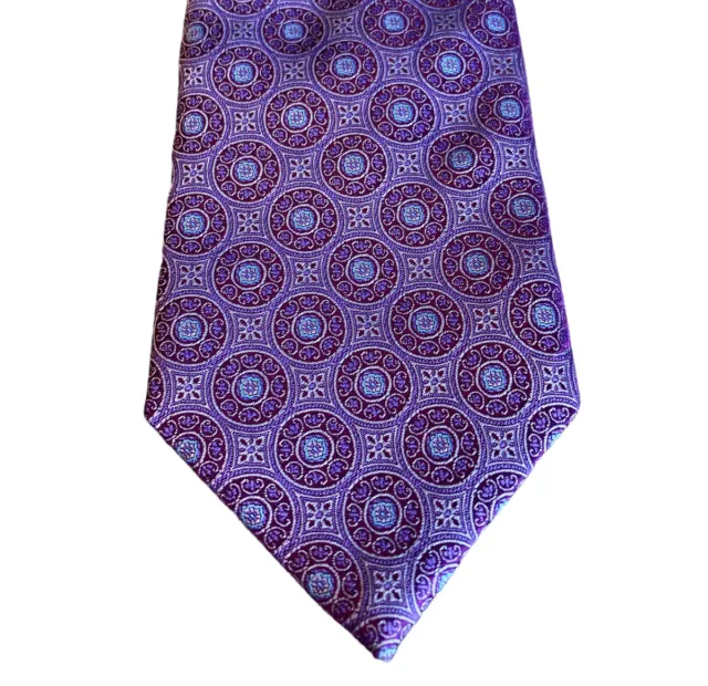 David Donahue Men’s Italian Silk Tie Purple Patterned Hand Made in USA EUC, 59”