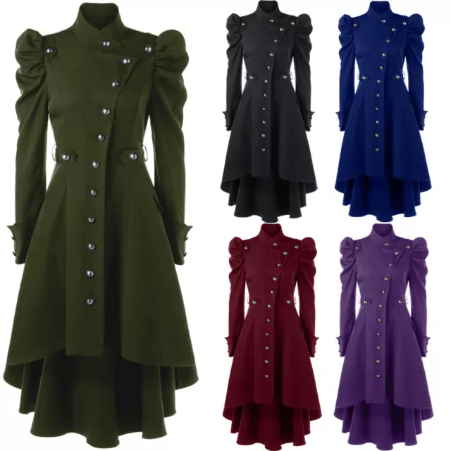 Gothic Womens Steampunk Victorian Swallow Tail Long Trench Coat Jacket New