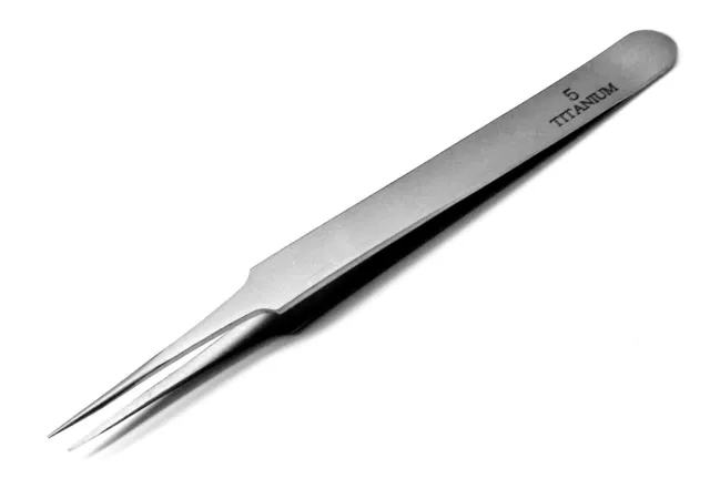 Titanium Tweezers Ultra Fine Tip #5 Non Magnetic Precision Tweezer 4-3/4" Long