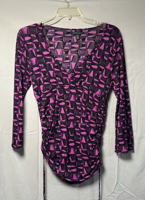 Kenneth Cole Womens New York pink & black multicolor size XL long sleeve blouse.