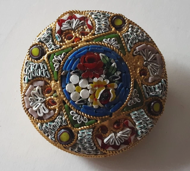 grande broche vintage micro micro mosaïque Italie  motif floral 4761