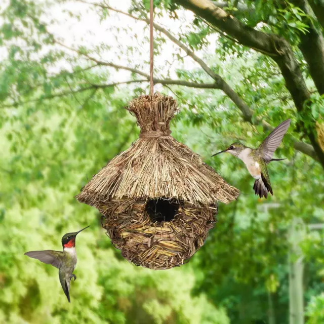 Nid d'oiseaux tissé à la main pour jardin, maison de colibri en roseau  naturel, extérieur