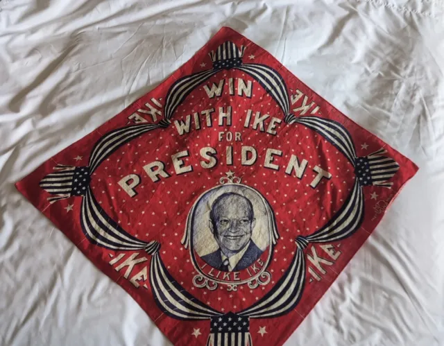 Win With Ike for President Bandana I Like Ike 1952 Dwight Eisenhower 26"x25"