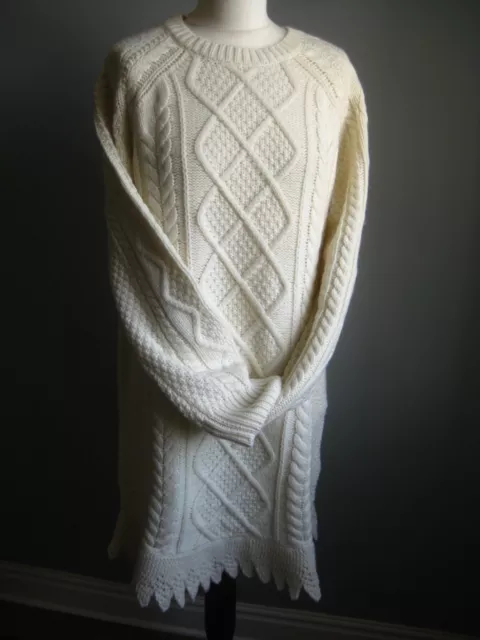 POLO RALPH LAUREN JUMPER DRESS TUNIC ARAN cream WOOL ALPACA 16 14 large rrp£390
