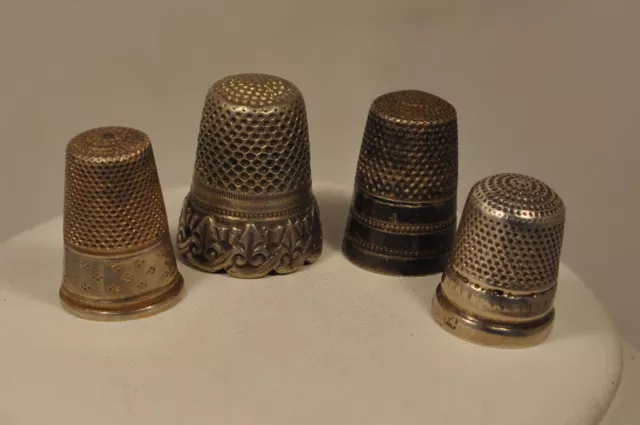 4 Des A Coudre Ancien Argent Massif Antique Silver Sewing Thimble