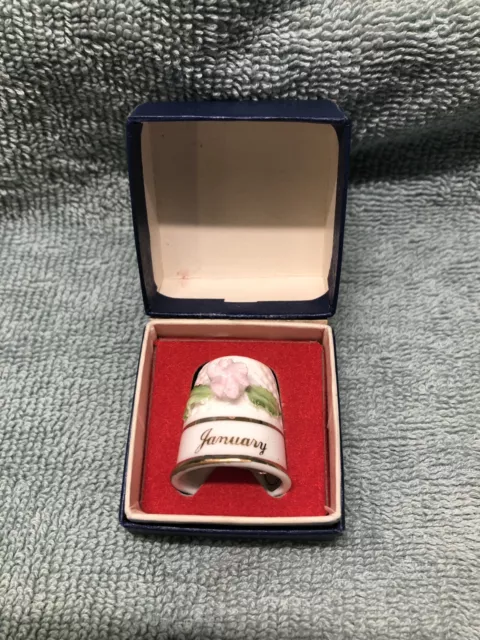 Enesco Maruri Masterpiece Fine Bone China January Birthday Thimble Original Box