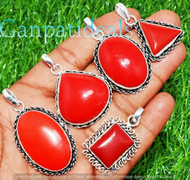 Red Coral Gemstone Pendant 925 Silver Plated Wholesale 5pcs Beauty Jewelry Lots