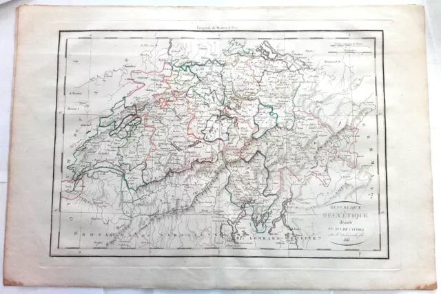 Carte Suisse République helvétique divisée en ses 22 cantons Delamarche 1816