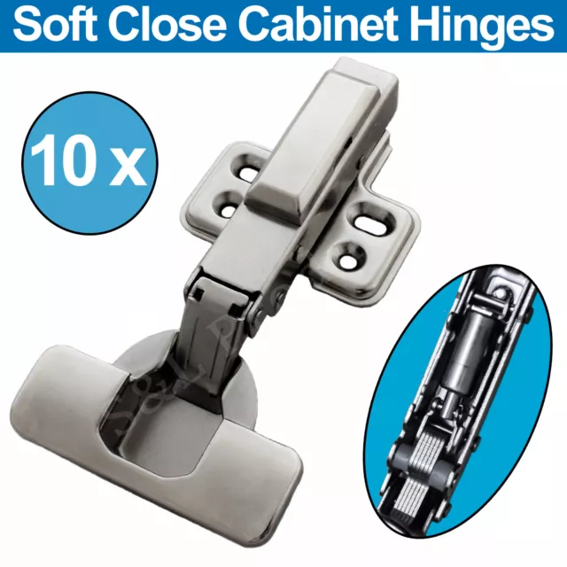 10 x Concealed Soft Close Cabinet Hinges Full Overlay Clip on Cupboard Hydraulic