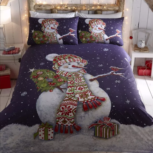 Christmas Happy Snowman Snowy Night Duvet Cover/Quilt Cover Set Multi