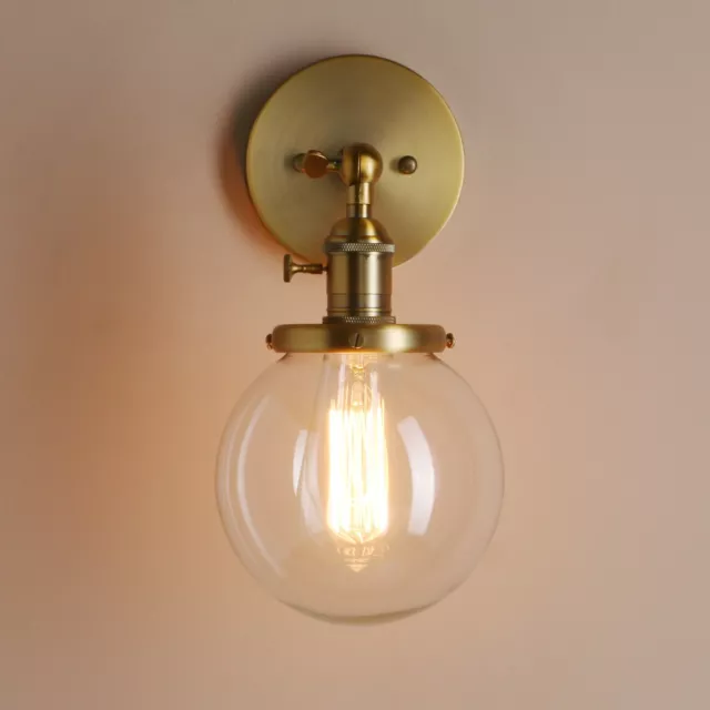 Vintage Industrial Wall Sconce Lighting Fixture with Mini 5.9" Round Clear Glass