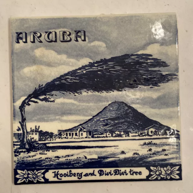 Aruba Hooliberg & Divi-Divi Ceramic Hand-Painted Tile 6”x6” Delft Blue Holland