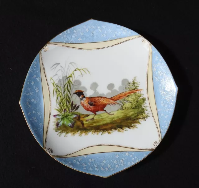 Rare Charles Ahrenfeldt Limoges Hand Painted Square Pheasant Bird Game Plate 9"