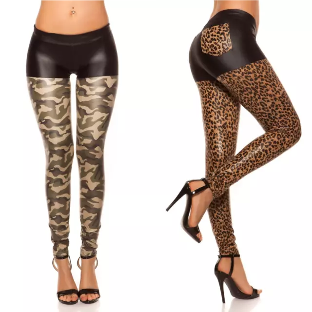 Pantalone pantacollant donna leggings militare mimetico vita bassa con tasche