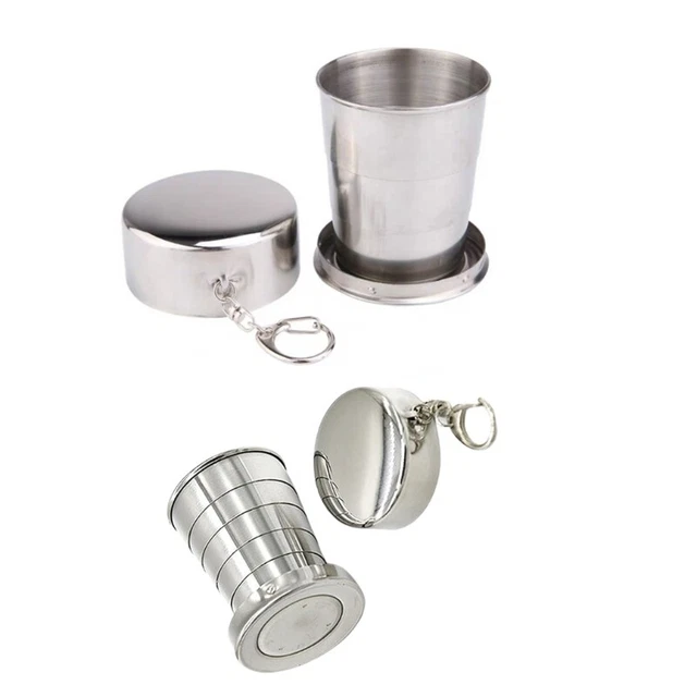 Collapsible Travel Cups Stainless Steel Expandable Portable Folding Cup with Lid