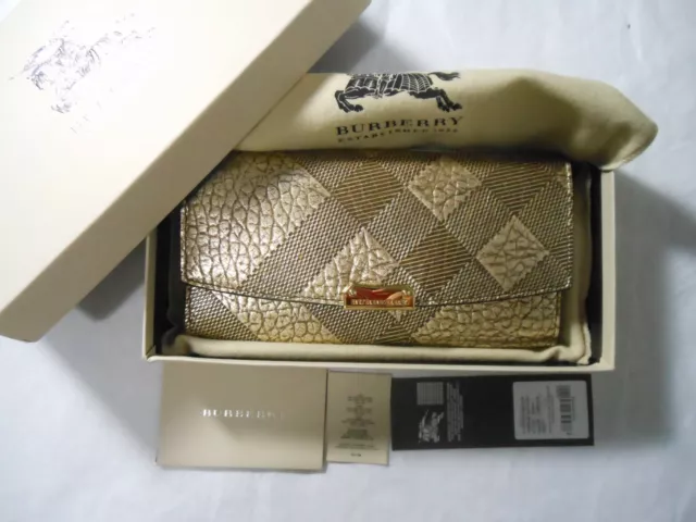 Burberry Porter Tan Grained Leather Embossed Continental Clutch Flap Wallet  