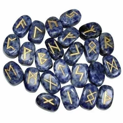 Sodalite Rune Crystal Stones Set Elder futhark Reiki Healing gemstone 25 Pcs