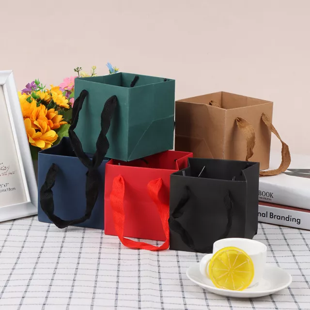 Borsa quadrata portatile Kraft di carta fiori borsa confezione compleanno matrimonio regalo AGH7