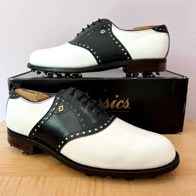 NEW Vintage FootJoy Classics White Leather / Black saddle golf shoes Men's 10D