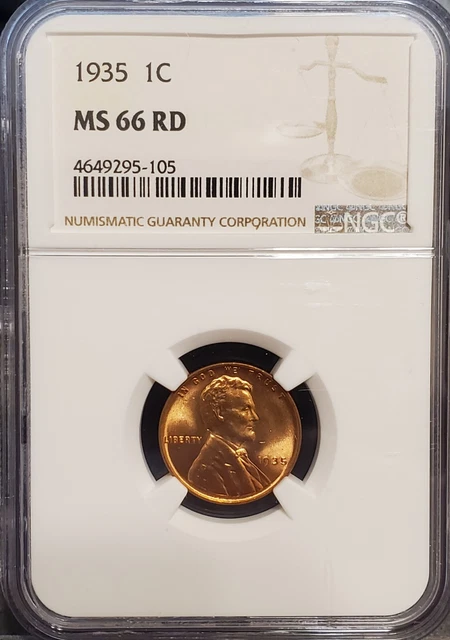 1935 P  Lincoln Head Cent  NGC  MS66 RD   Beautiful mid 30's Wheatie