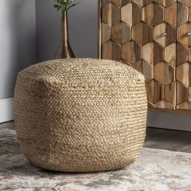 Pouf Natural Jute Cover Home Decor Braided Living Room Ottoman Foot Stool Cover