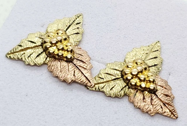Vintage Solid 10k Two Tone Black Hills Gold Grape Leaf Earrings