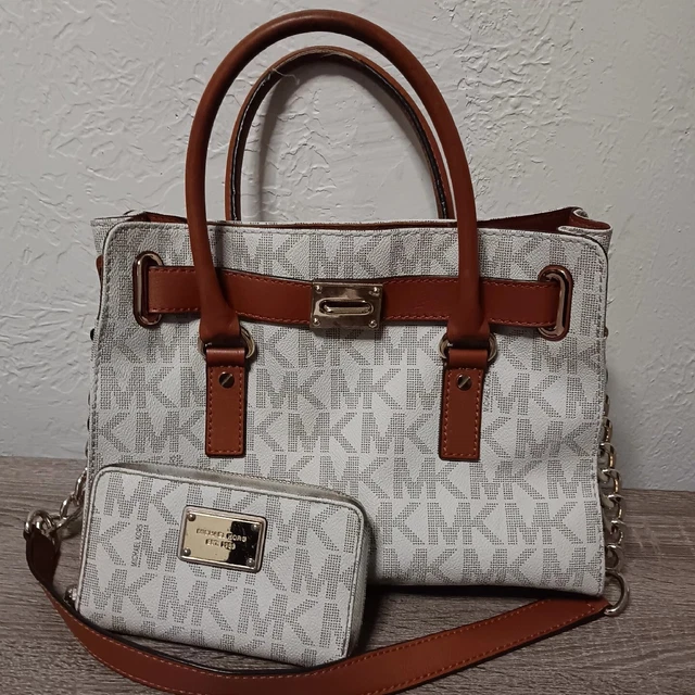 Michael Kors Hamilton Satchel Vanilla Signature Shoulder Bag & Matching Wallet