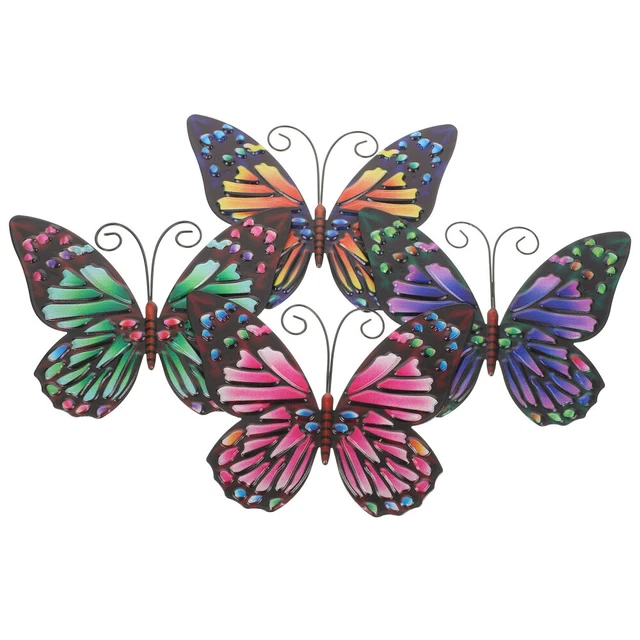 4 Pcs Wall Ornaments Wrought Iron Butterfly Hanging Fence Decorations Outdoor