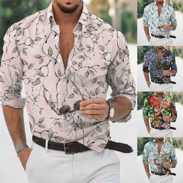 Button Down Shirts Men's Baroque Fashion Casual Long Sleeve
