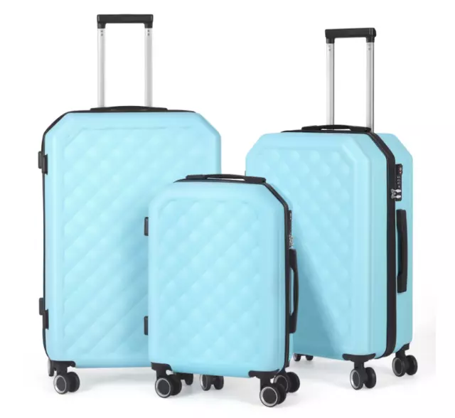 3 Piece Luggage Set ABS Travel Spinner Carry on Hardside Suitcase Bag Blue