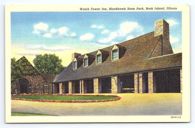 Postcard Watch Tower Inn Blackhawk State Park Rock Island Illinois IL