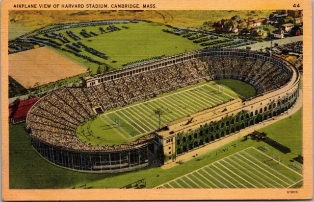 Vtg Cambridge MA Airplane Aerial View of Harvard Stadium 1940s Linen Postcard